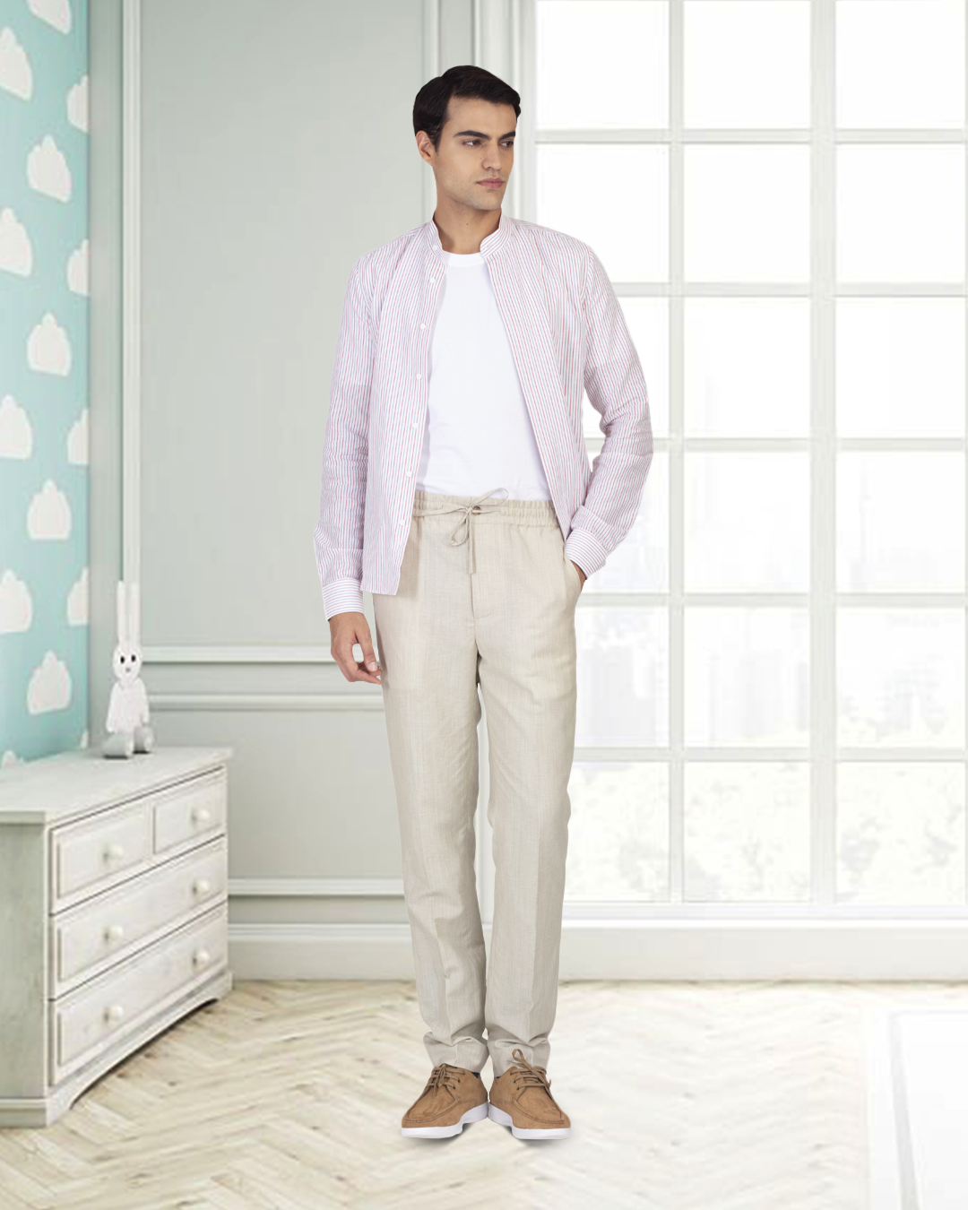 VBC: Ecru Wool-Linen Drawstring Pant