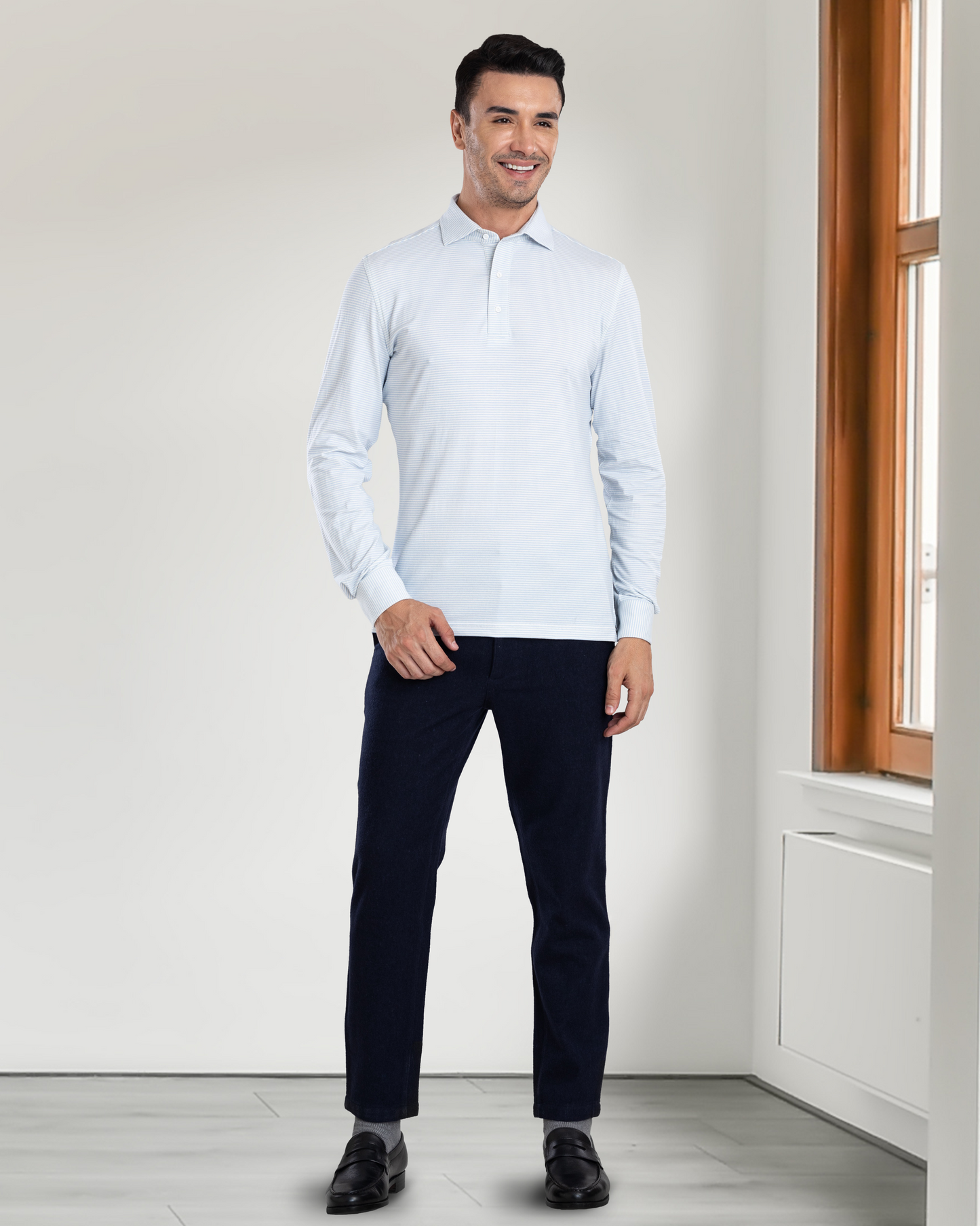 Light Blue White Candy Stripes Polo T-Shirt