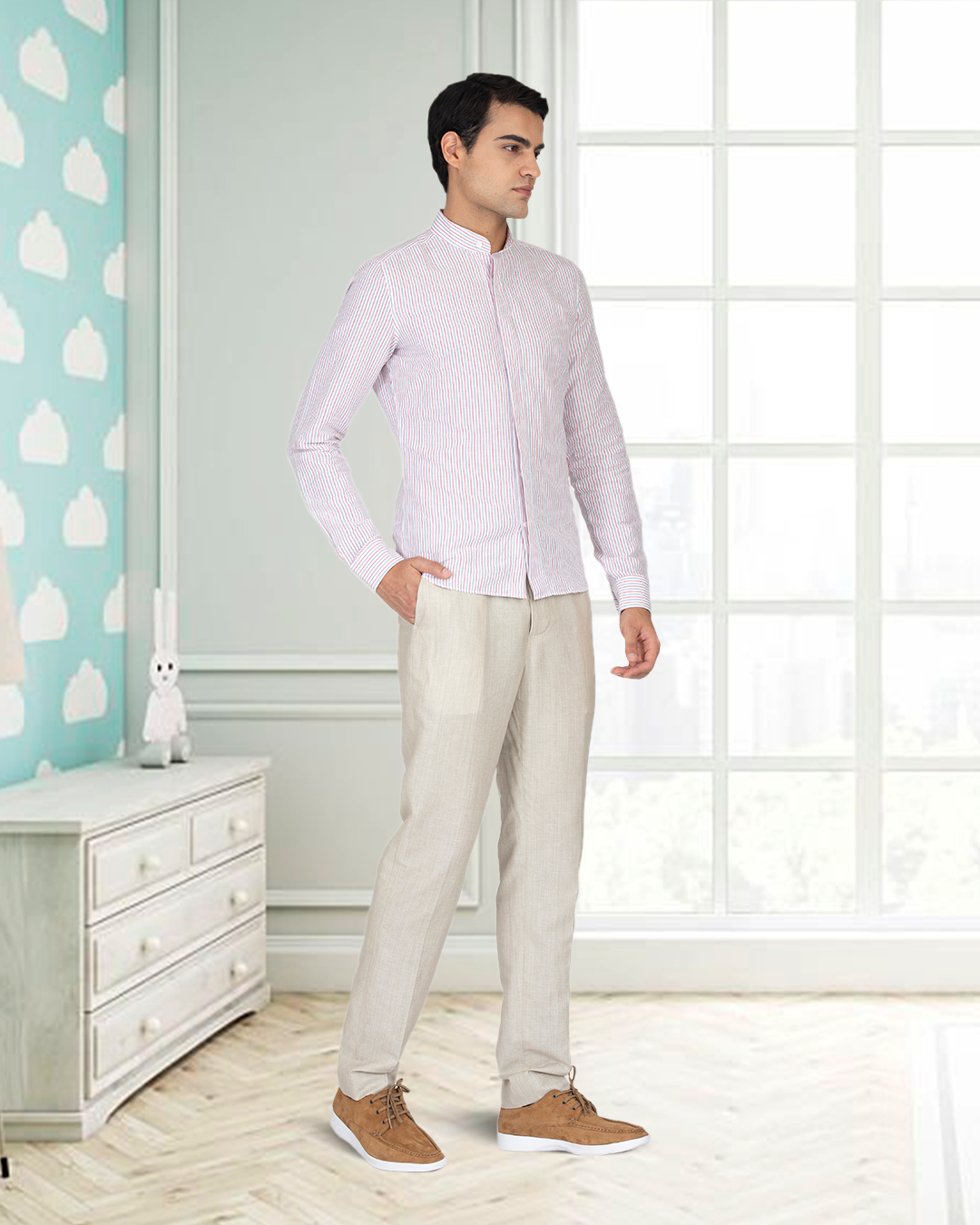 VBC: Ecru Wool-Linen Drawstring Pant
