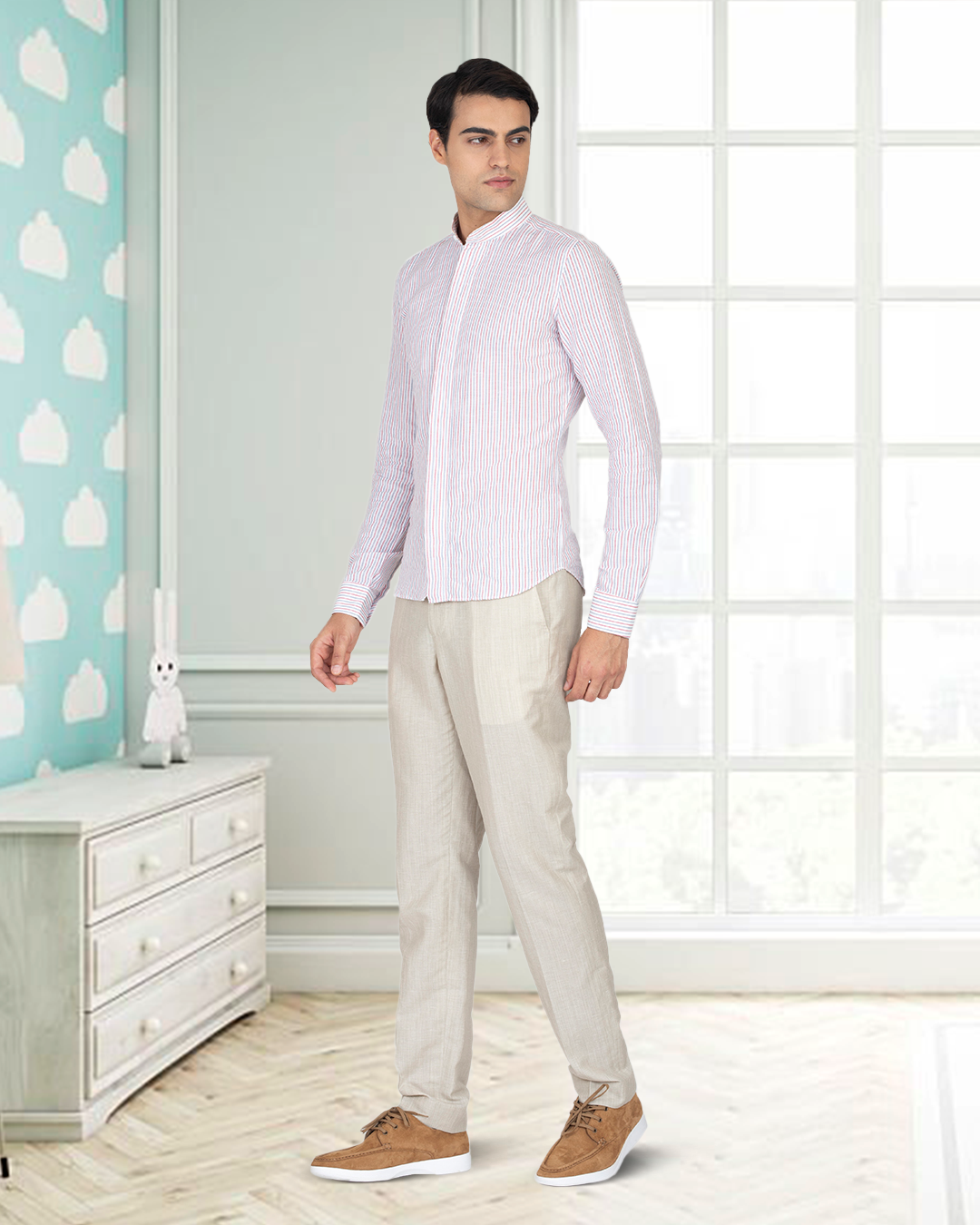 VBC: Ecru Wool-Linen Drawstring Pant