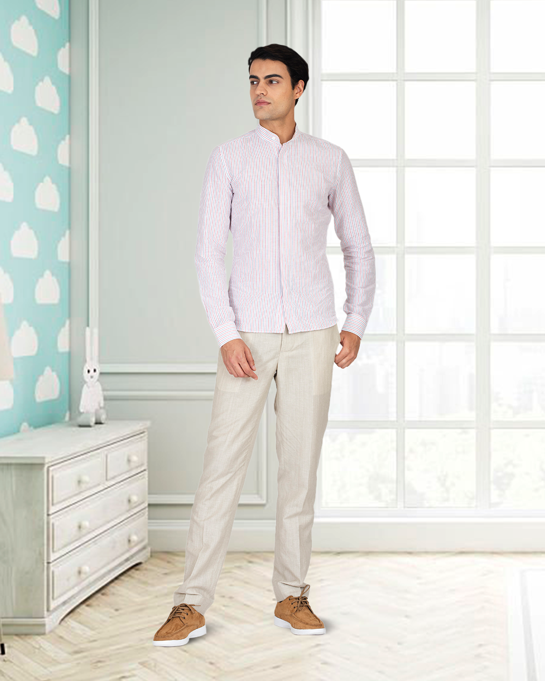 VBC: Ecru Wool-Linen Drawstring Pant