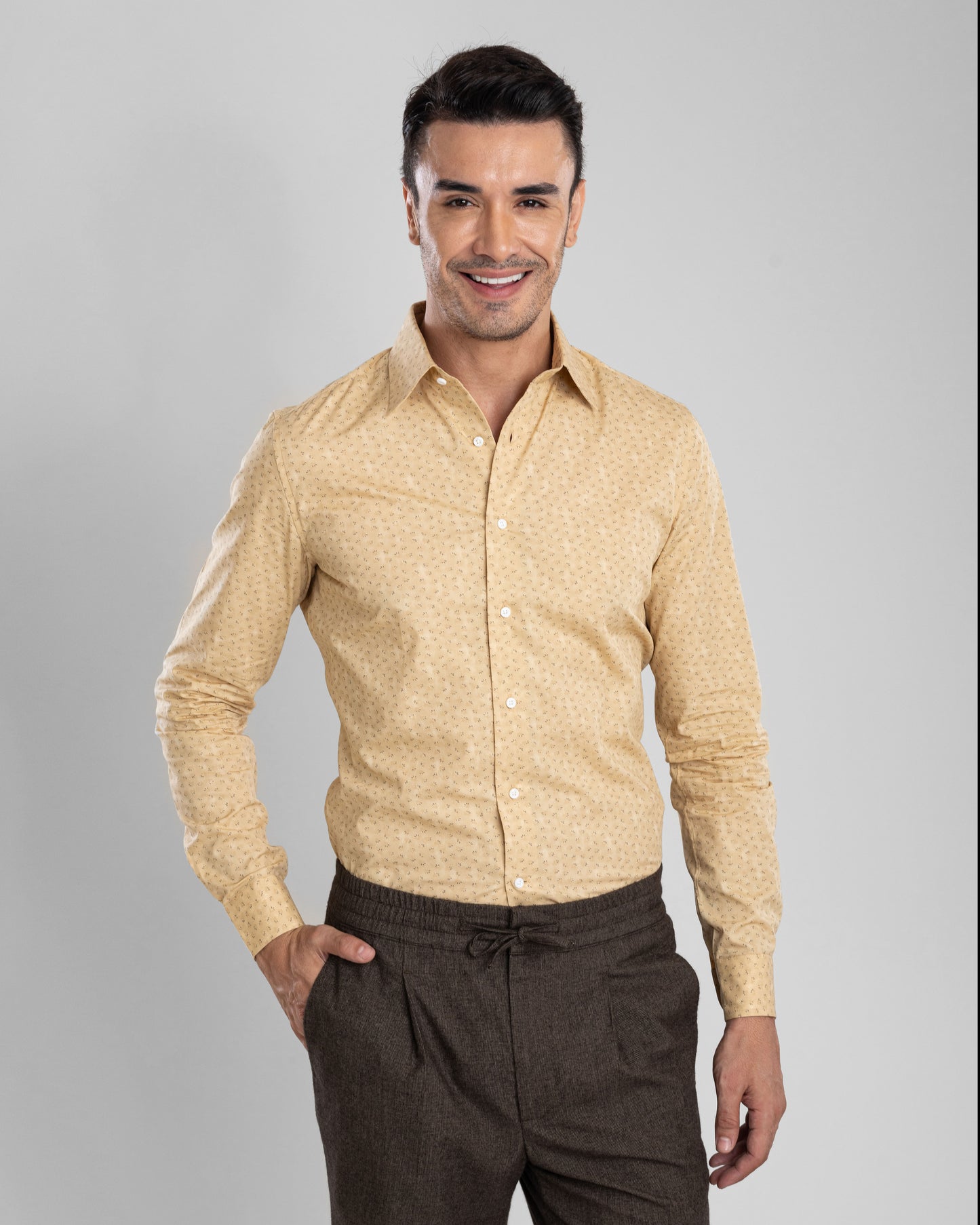 Drab Brown Birds Eye Flannel Drawstring Pant