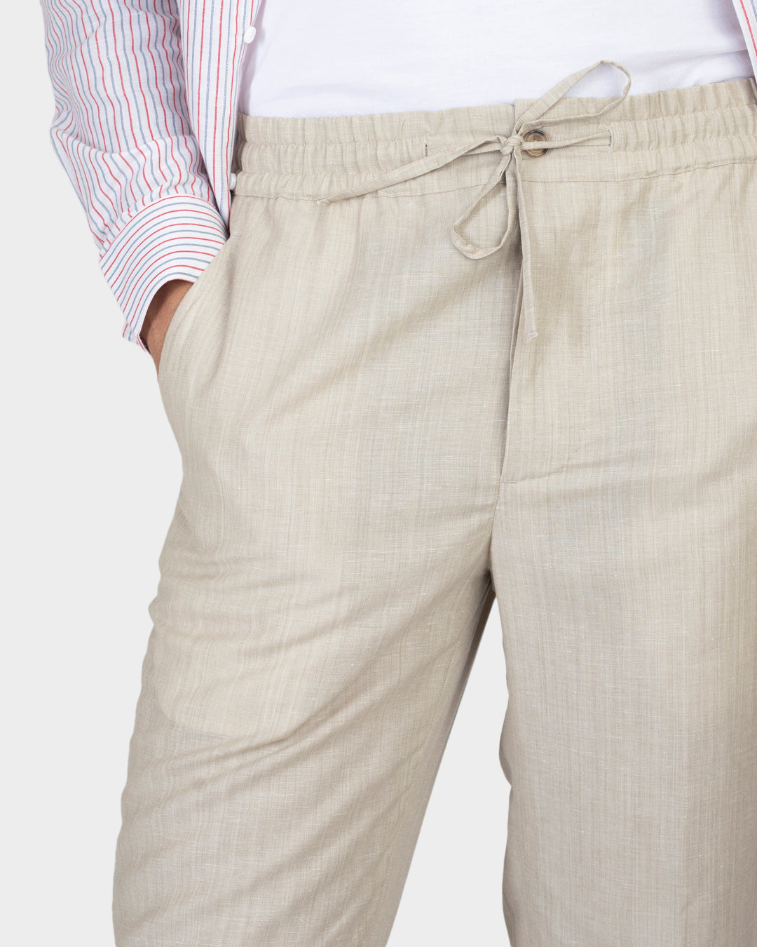 VBC: Ecru Wool-Linen Drawstring Pant