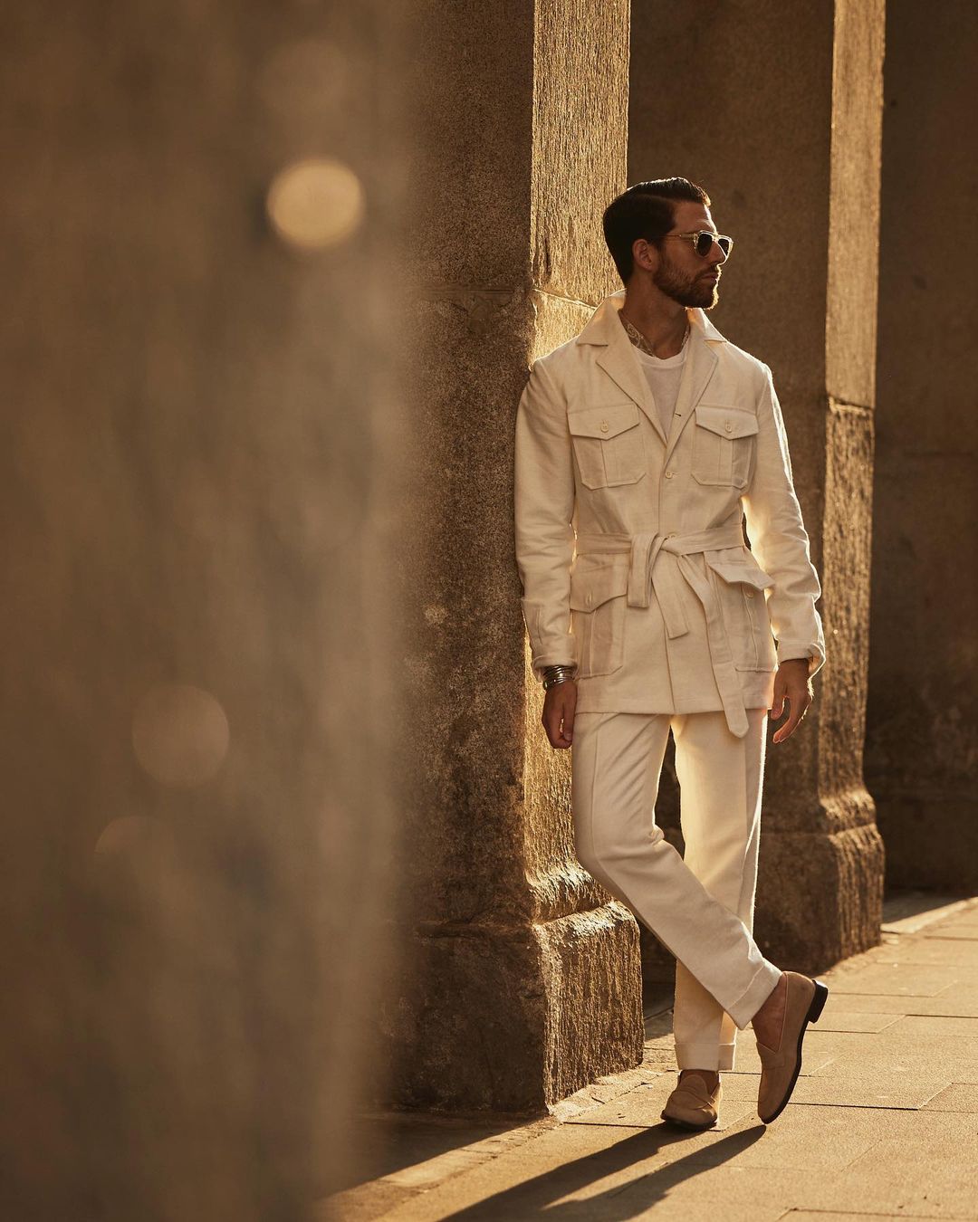 Gurkha Pant in Linen Cotton Canvas Off White