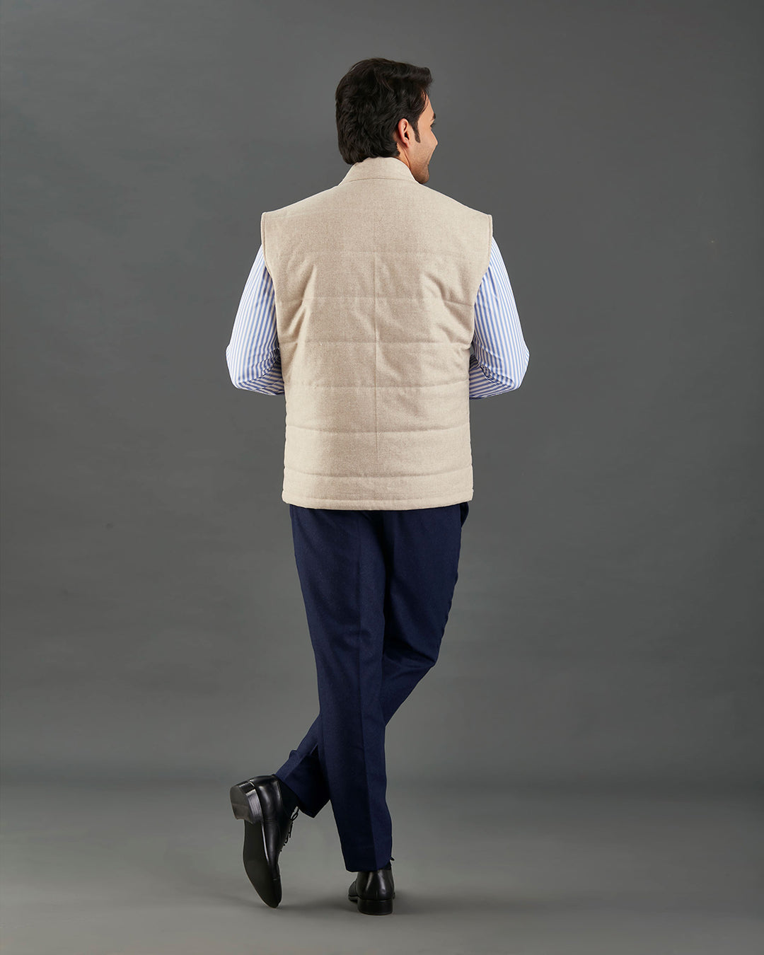 EThomas: Vintage Ecru Classic Flannel Quilted Gilet / Vest