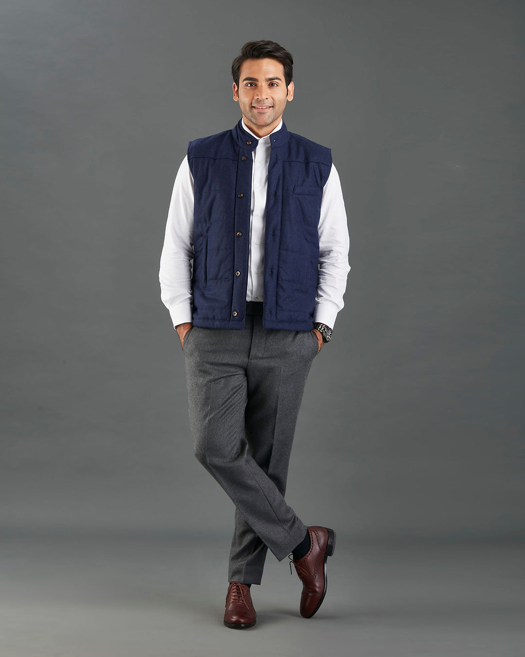 VBC Navy Flannel Quilted Gilet / Vest