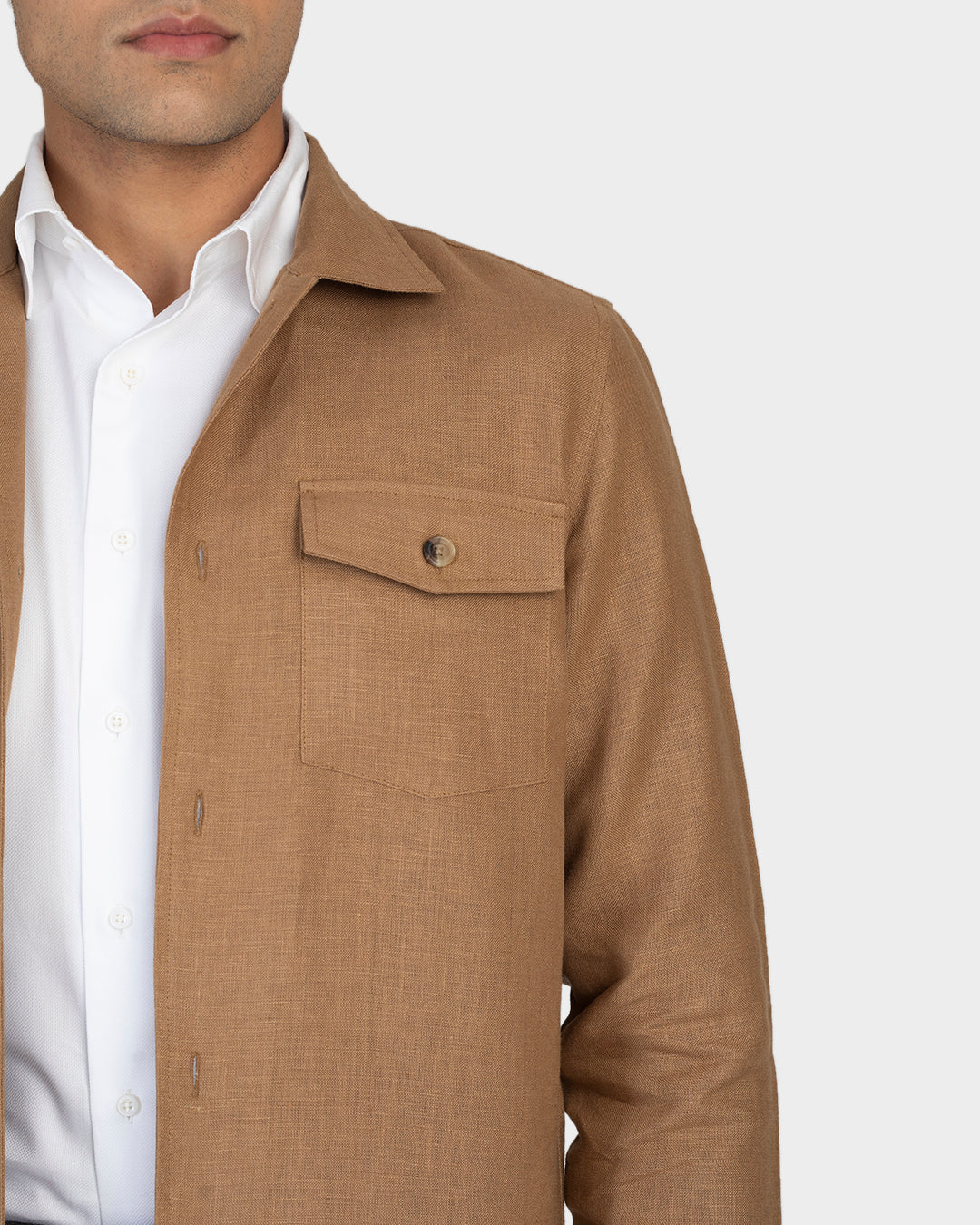 Golden Brown Linen Shirt Jacket