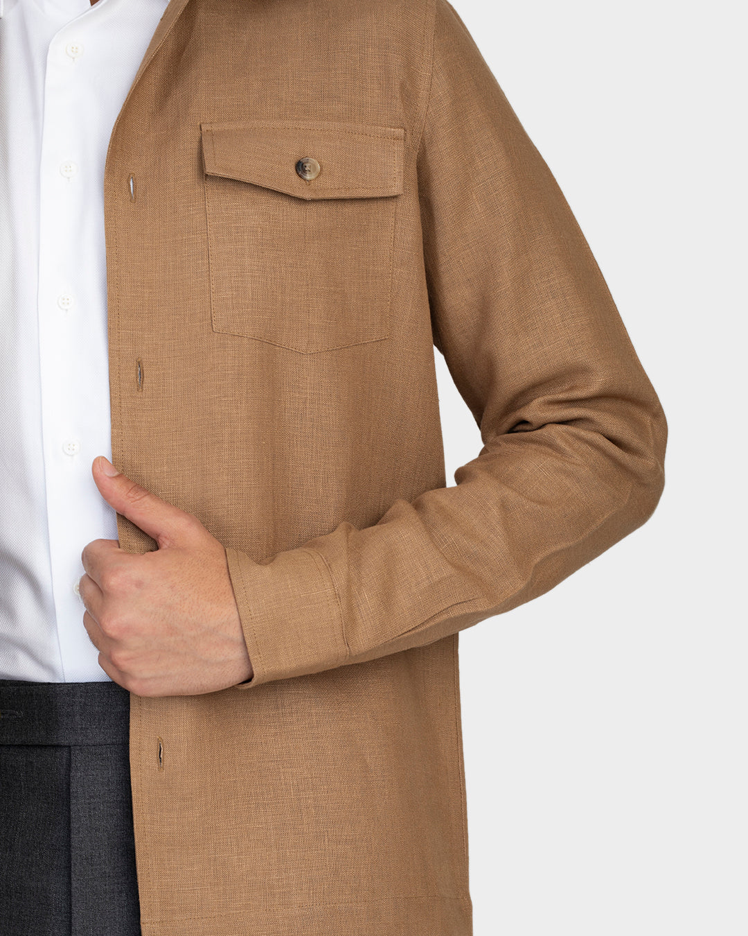 Golden Brown Linen Shirt Jacket