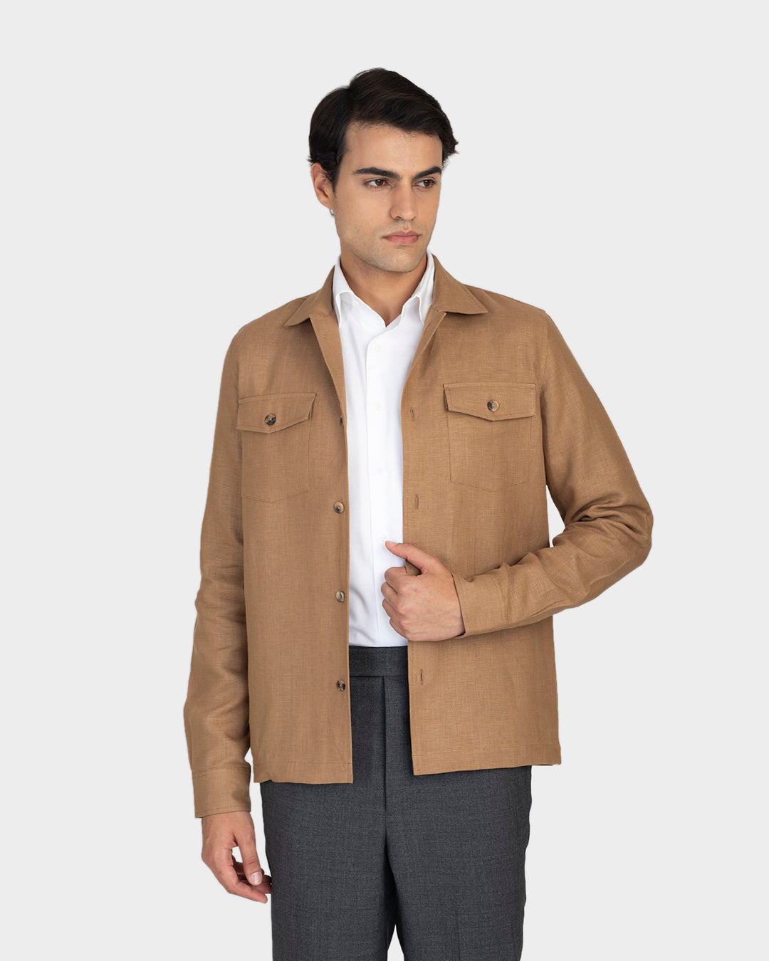 Golden Brown Linen Shirt Jacket