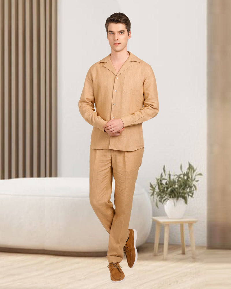 Chemise à col cubain en lin doré