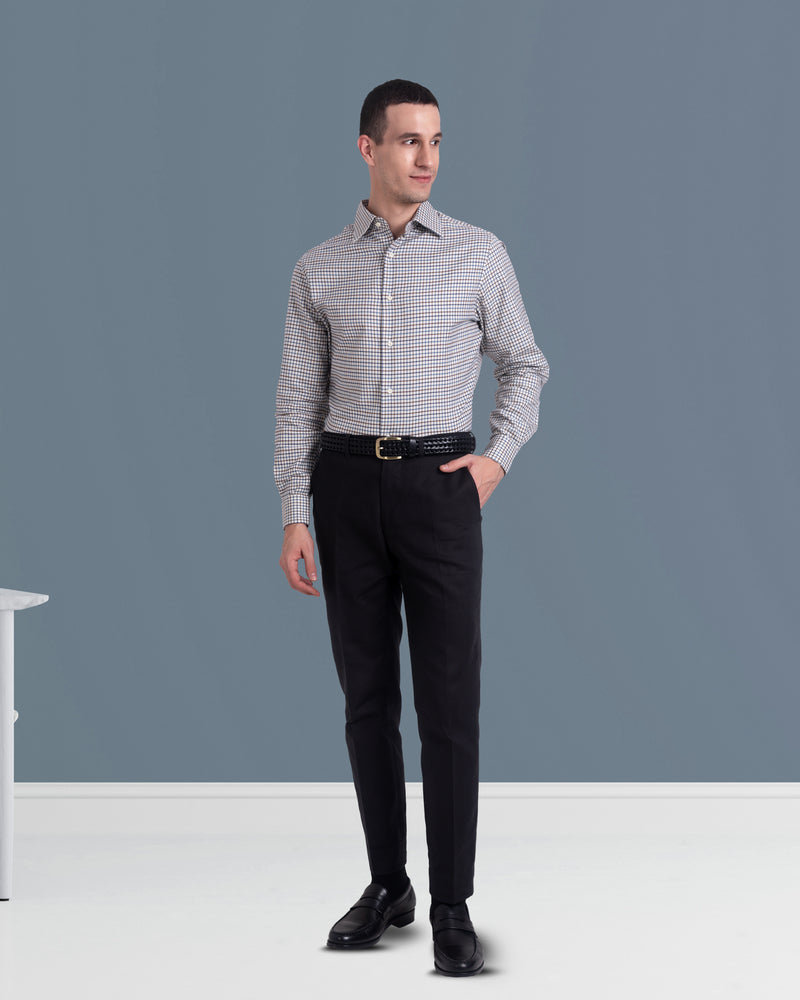 Flanelle en sergé à carreaux Tattersall marron et bleu