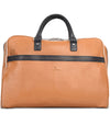 Grand sac de voyage en cuir de veau beige avec finitions bleu marine