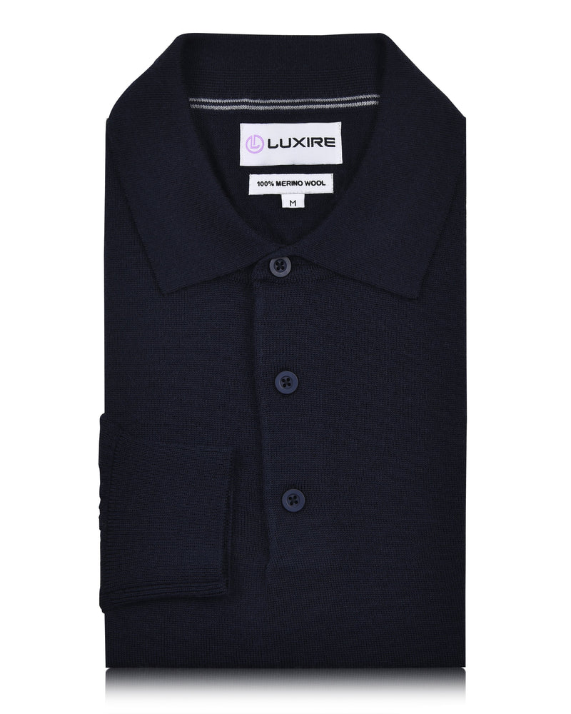 Marineblaues Langarm-Poloshirt aus Merinowolle von EZS