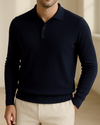 Marineblaues Langarm-Poloshirt aus Merinowolle von EZS