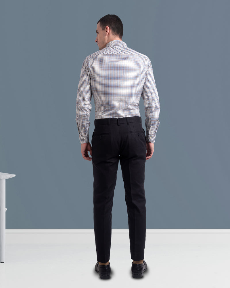 Flanelle en sergé à carreaux Tattersall marron et bleu
