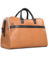 Grand sac de voyage en cuir de veau beige avec finitions bleu marine