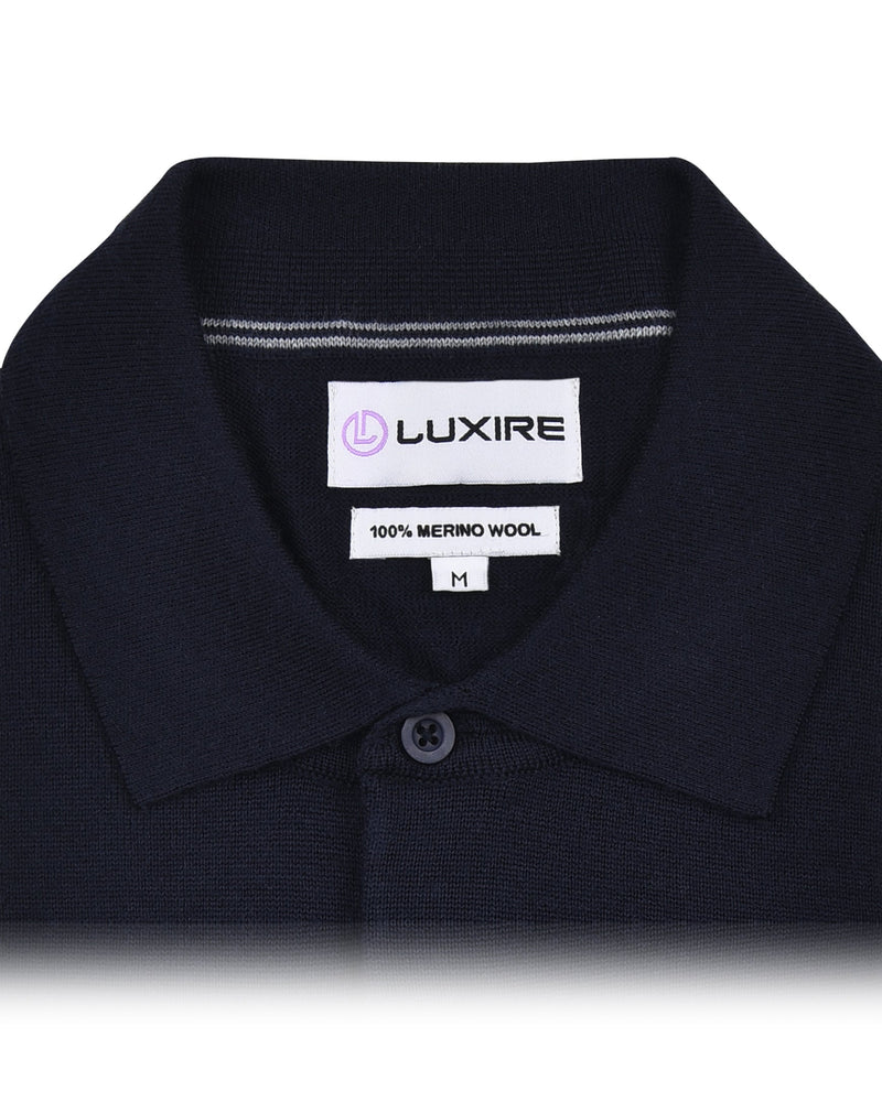 Marineblaues Langarm-Poloshirt aus Merinowolle von EZS