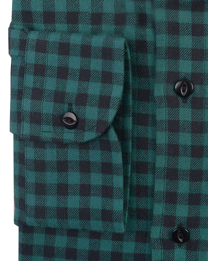 Grün-schwarzes Gingham-Twill-Flanell-Arbeitshemd