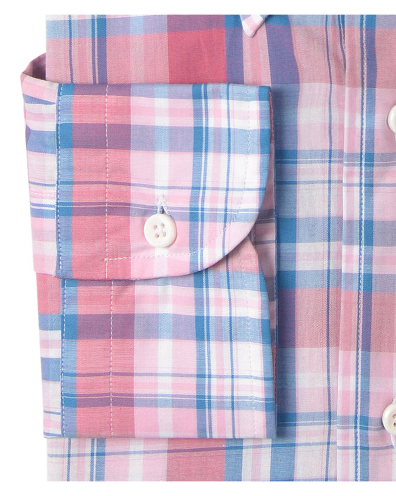 Madras à carreaux roses, bleus et blancs