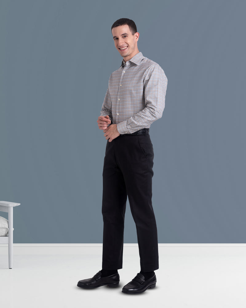 Flanelle en sergé à carreaux Tattersall marron et bleu