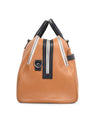 Grand sac de voyage en cuir de veau beige avec finitions bleu marine