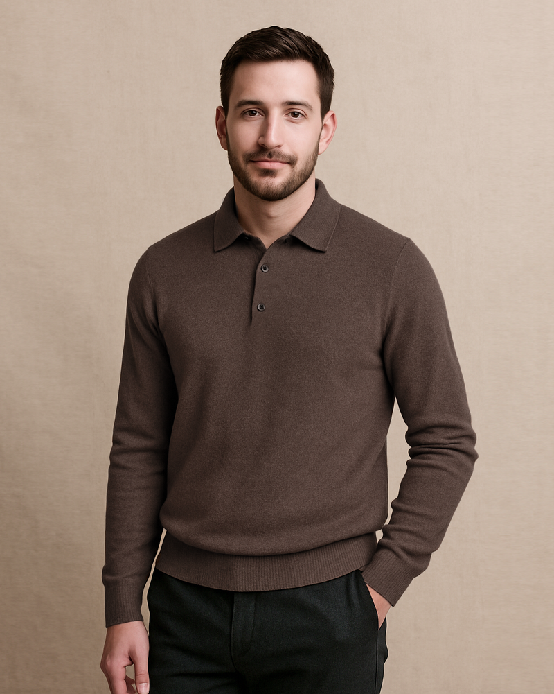 EZS Merino-Wollpolo, braun, langärmlig