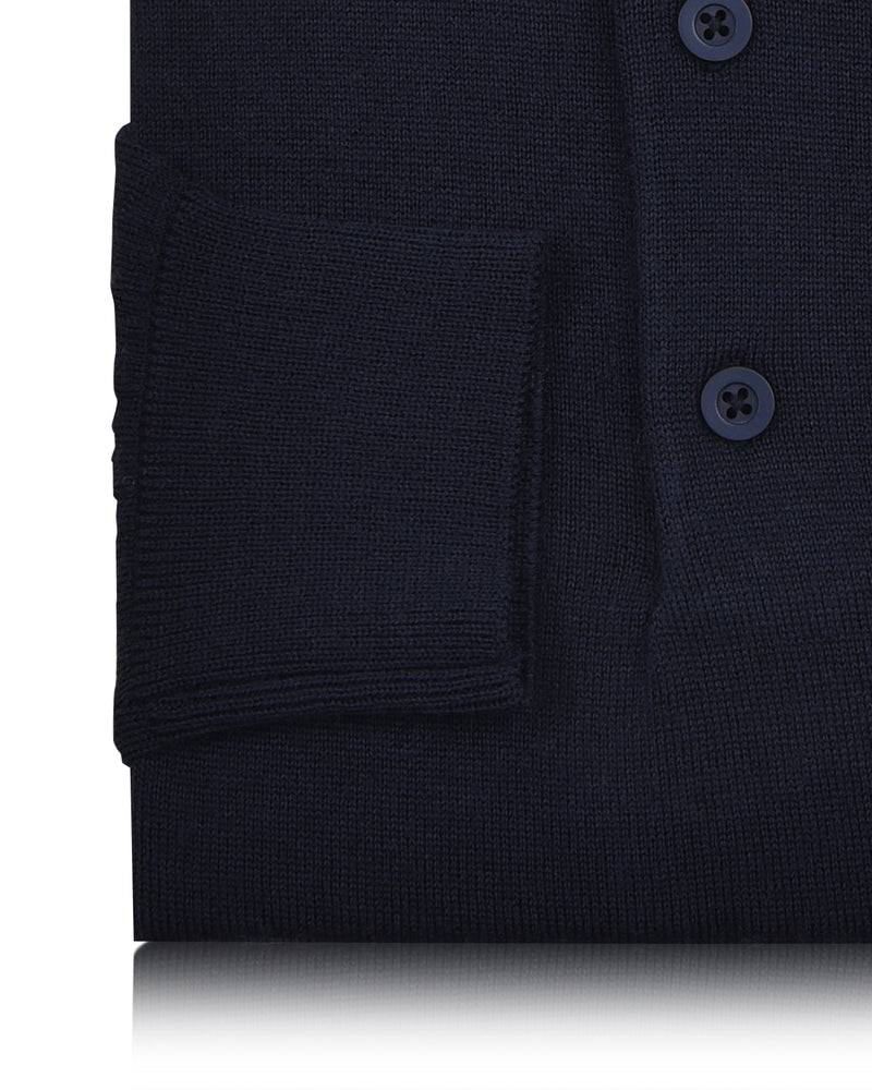 Marineblaues Langarm-Poloshirt aus Merinowolle von EZS