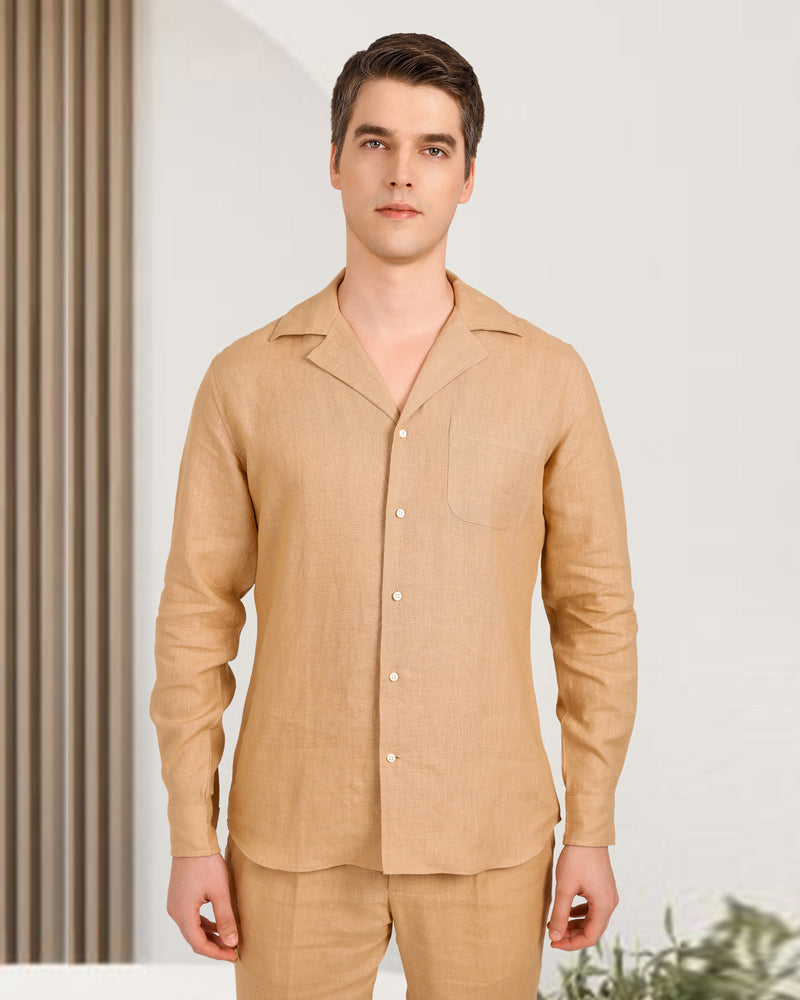 Chemise à col cubain en lin doré