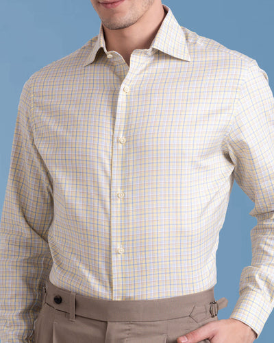 Chemise Tatersall jaune et bleue douce