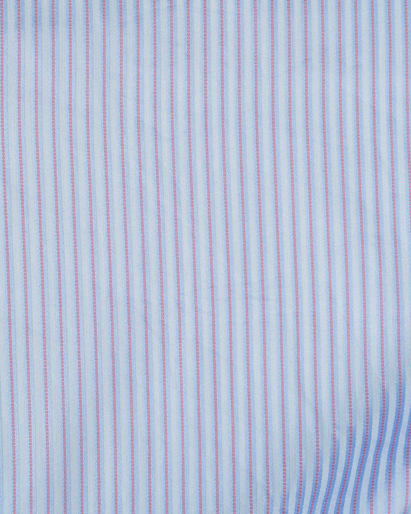 Pink Blue Satin Stripes on Pale Blue Shirt