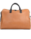 Grand sac de voyage en cuir de veau beige avec finitions bleu marine