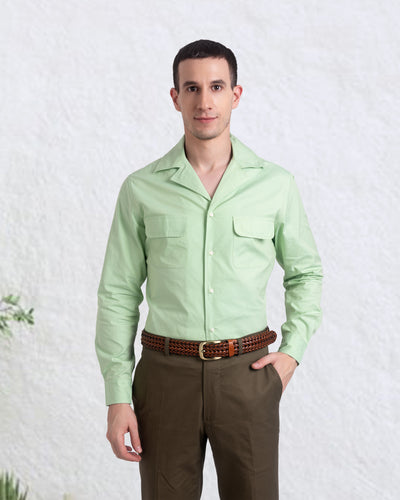 Camp Collar Shirt in Pista Green Plain