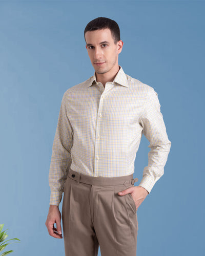 Chemise Tatersall jaune et bleue douce