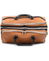 Grand sac de voyage en cuir de veau beige avec finitions bleu marine