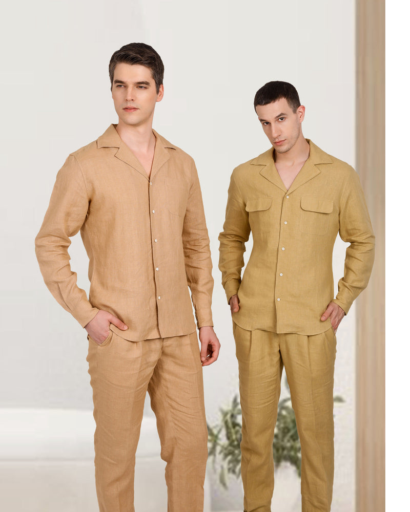 Chemise à col cubain en lin doré