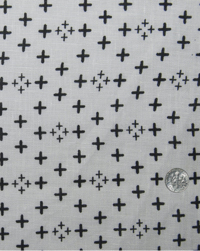 Camp collar PRESET STYLE in Linen: Black Printed Positivity On White