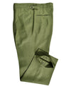Pleated Fern Green Linen Dress Pant