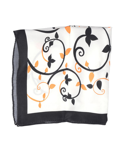 Einstecktuch - Schwarz, Orange, Blumenmuster auf Weiß