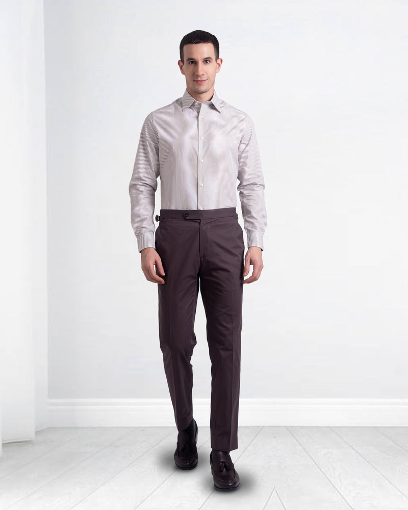 Chemise à rayures marron et blanches