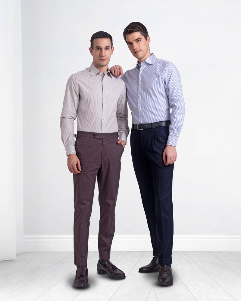 Chemise à rayures marron et blanches