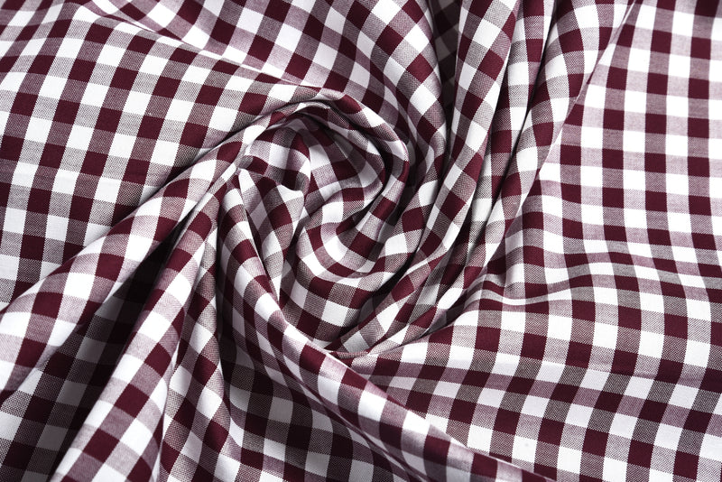 Kastanienbraunes Hemd mit breitem Gingham-Karomuster in Weiß