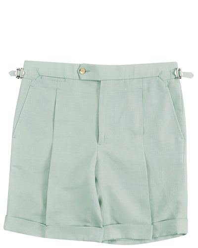 Short en toile de coton et lin vert pâle
