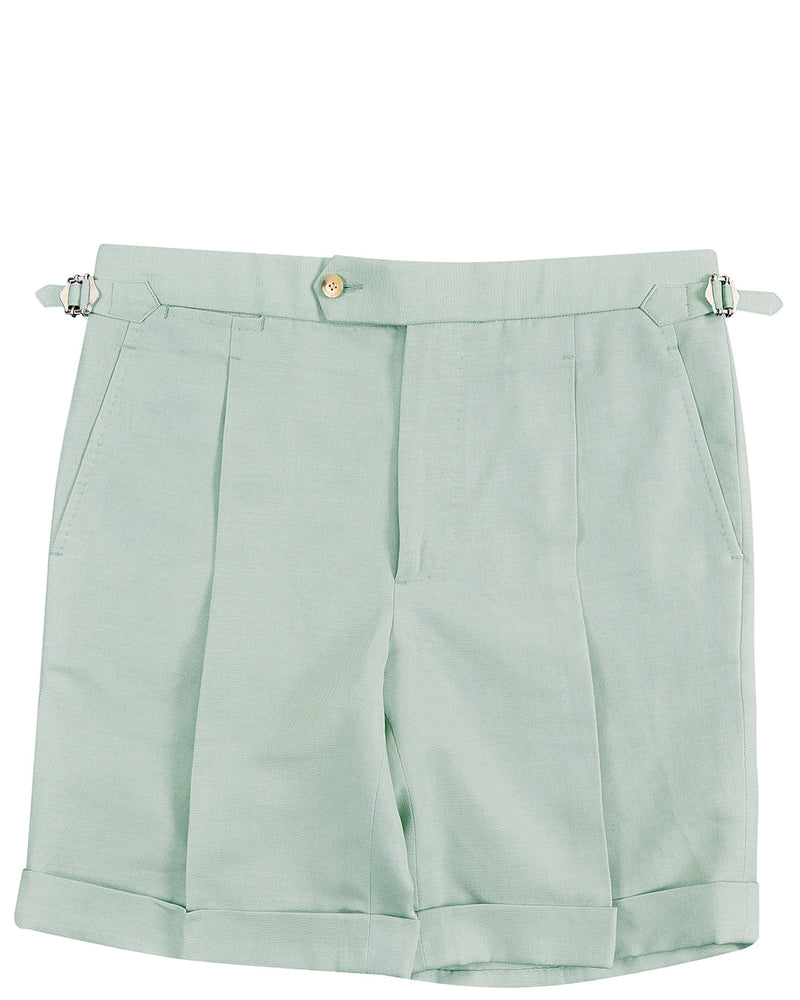 Hellgrüne Baumwoll-Leinen-Shorts