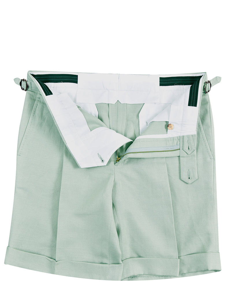 Hellgrüne Baumwoll-Leinen-Shorts