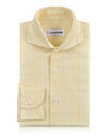 Coton et lin : rayures blanches fines sur fond jaune pastel