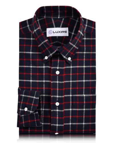 Rot, Weiß auf marineblauem Tattersall-Twill-Flanell