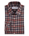 Rosafarbenes, himmelbraunes, marineblaues Madras-Flanellhemd
