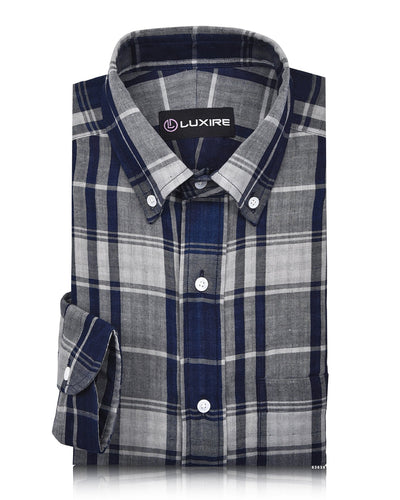 Aegean Blue Grey Checks Shirt