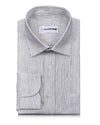 Linen: Olive Green Pin Stripes On White Shirt