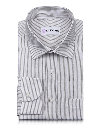 Linen: Olive Green Pin Stripes On White Shirt